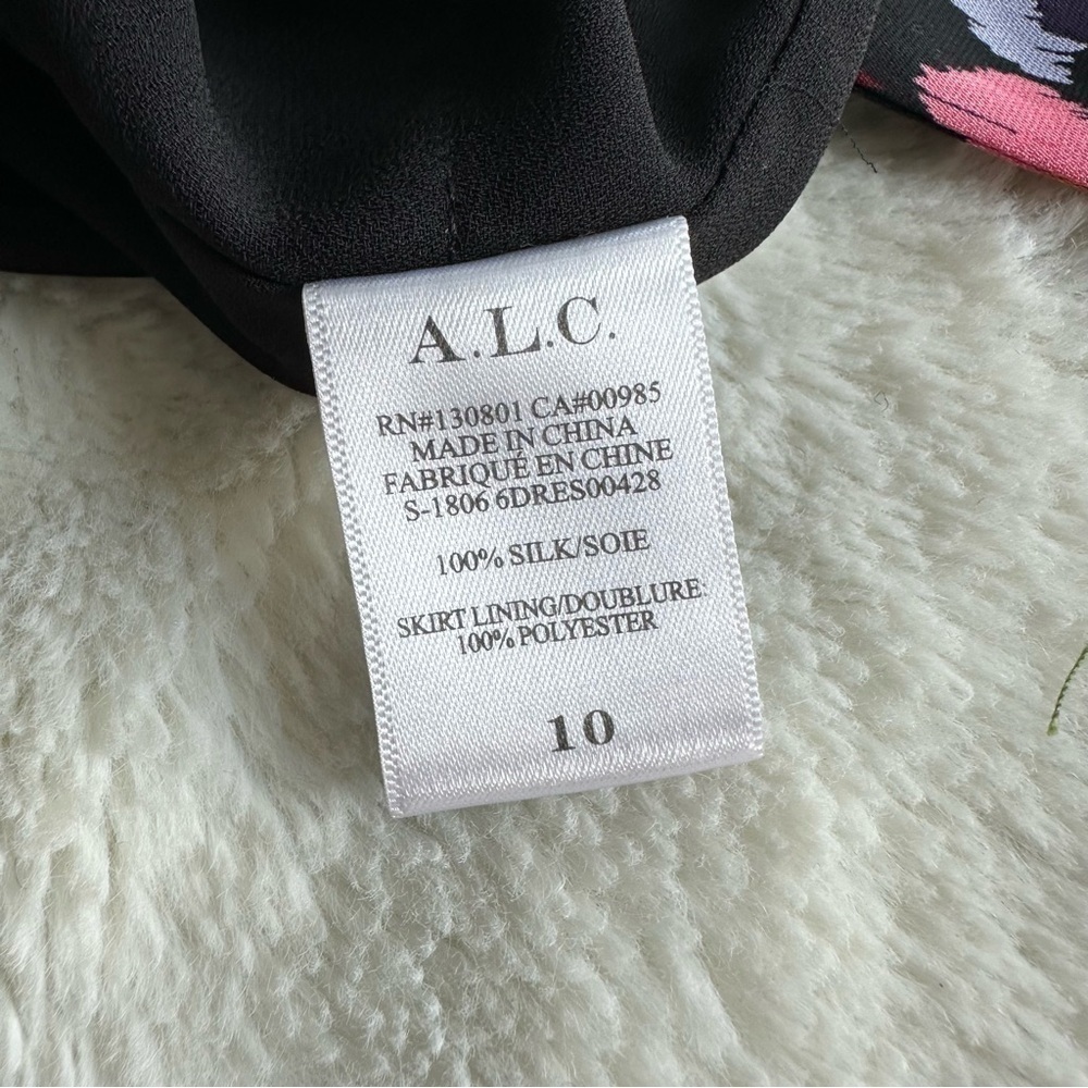A.L.C Roslyn Silk Print Black Pink V-neck Sleeveless Midi Dress M (10) - Picture 12 of 13